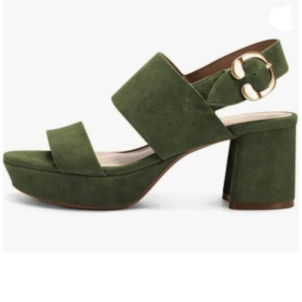 FOWT Green Open Toe Platfrom Sandals Chunky Mid Heel Slingbacks Buckle Wide Band